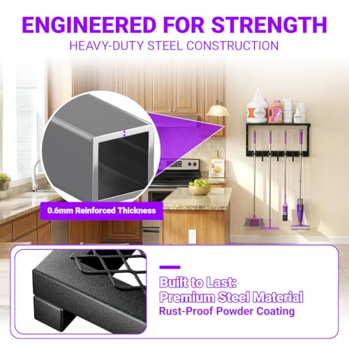 Heavy Duty Broom Holder Wall Mount, All-Metal Mop Rack - Image 8