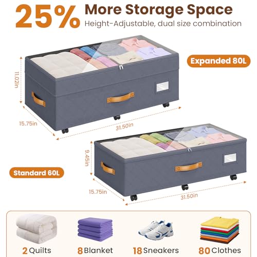 Budding Joy 80L 2 Pack Adjustable Under Bed Storage - Image 3