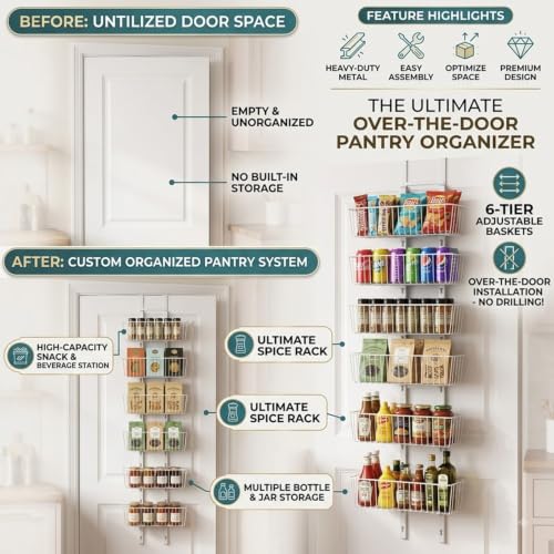 6 Tier Over the Door Pantry Organizer, Foldable Meta | All Products - Image 3