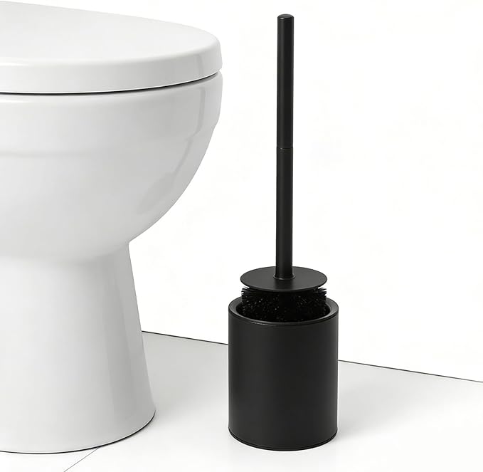 Toilet Bowl Brush Holder Set: Bathroom Toilet Deep Cleaning Scrubber with Cover - Compact Round Cleaning Tools for Washroom Bathroom (Black)