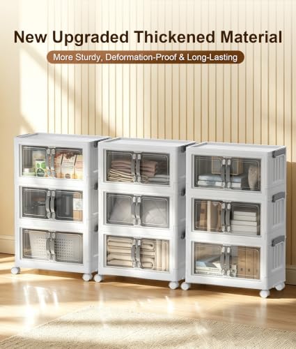 Hanyi 42 QT 3-Tier Stackable Storage Bins with Lids, Clear Doors - Image 7