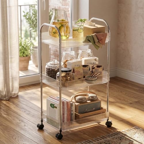 STARLATTA 3 Tier Rolling Cart with Lockable Wheels, Clear Acrylic - Image 2