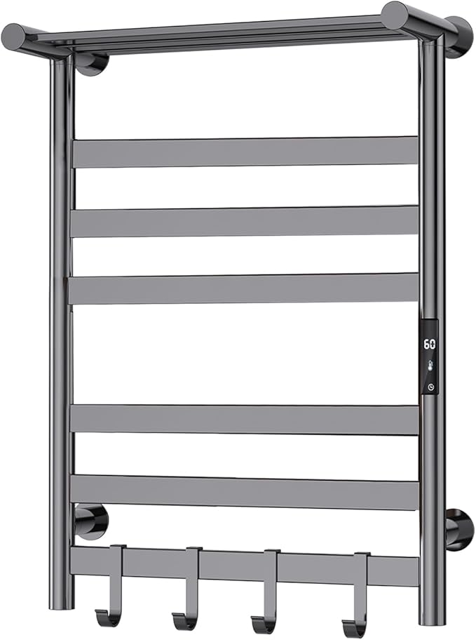 Heated Towel Rack for Bathroom, Towel Warmer Rack, Wall Mounted Wired Heated Towel Rack, with Timer and Temperature Adjustment, Overheat Protection Function, Aluminum Alloy