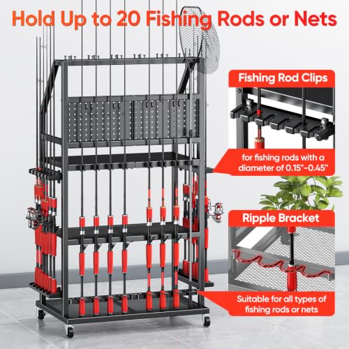 Large Fishing Pole Holders with Wheels for Garage,3 Tier - Image 5