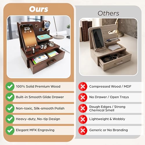 Bourbon Brown Wood Nightstand Organizer Docking Station Key - Image 4