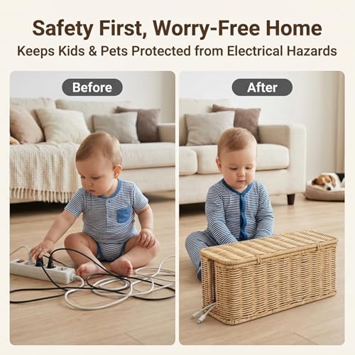Cord Organizer Woven Cable Management Storage Box with Lid - Image 4