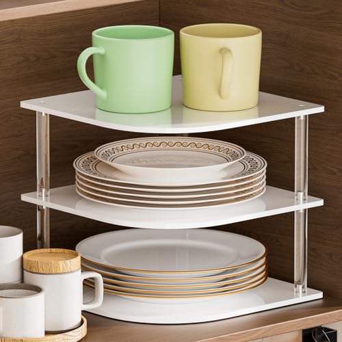 Plate Organizer for Cabinet Space Saver - Acrylic Corner Shelf - Image 2