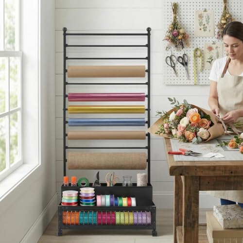 11-Rod Ribbon Storage Organizer Rack,Metal Roll Holder w/ - Image 4