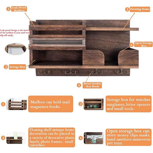 Key Holder Wall Mount, Wooden Organizer Wall Mount with 4 - Image 5