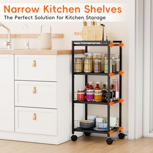 Expandable Slim Storage Cart with Wheels, 4 Tier Narrow Metal - Image 6