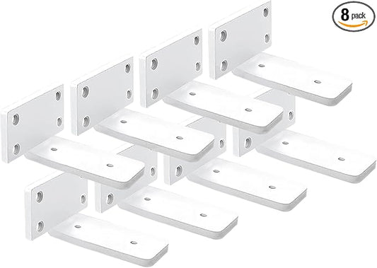 8 Pack Shelf Brackets White 4 Inch Floating Shelf Bracket 1/5 inch Thick Heavy Duty Hidden Shelf Brackets Iron Metal Brackets for Shelf Support with Screw Included