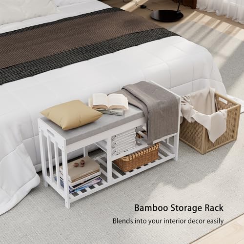Bamboo Shoe Storage Bench with Cushioned Seat 3-Tier - Image 7