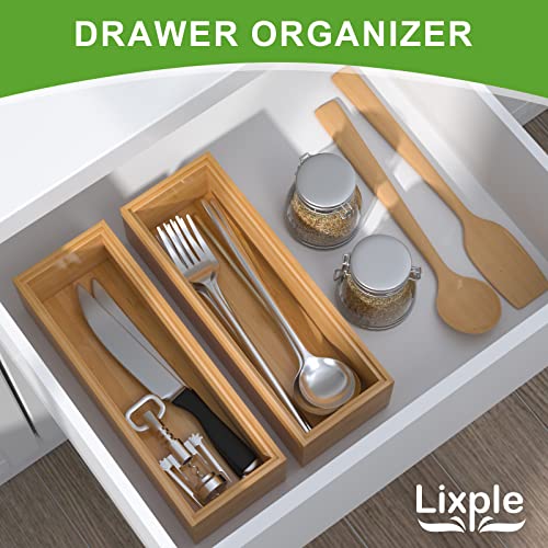 Lixple Bamboo Kitchen Drawer Organizer, 2 Pack, 9" x 3" x 2" - Image 4