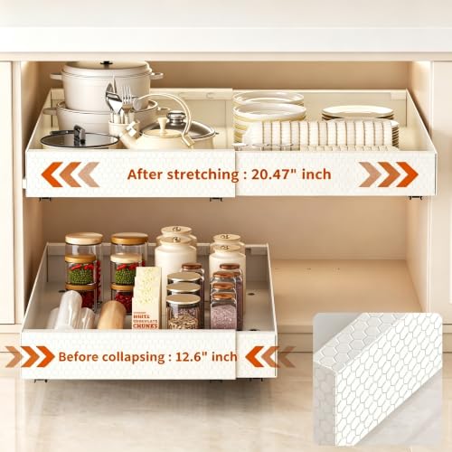 Pull Out Cabinet Organizer, Expandable 12.6"-20.47" 2Pack (White) - Image 3