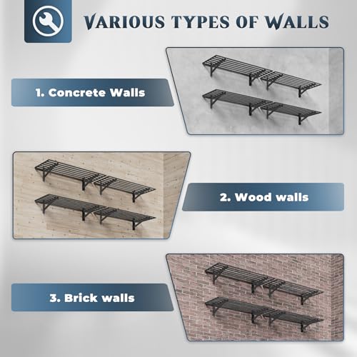 4 Pack Garage Shelving Wall Mounted with 16 Hooks, 1.5x4ft - Image 7
