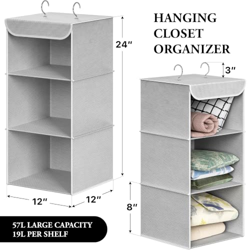Simple Houseware 3 Shelf Hanging Closet Organizer, Gray - Image 3