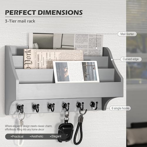 Mail Organizer Wall Mounted with Mail Slot for Home, Gray - Image 5