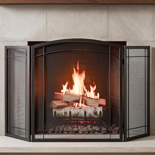 48"W X29"H Wrought Iron Fireplace Screen, 3-Panel Spark Guard - Image 2