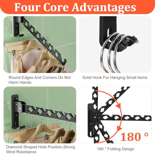 Wall Mounted Clothes Hanger Rack, Heavy Duty Folding - Image 5