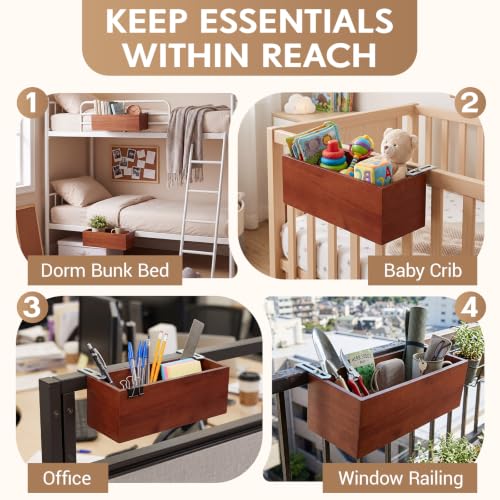 2 Pcs Bunk Bed Shelf 2 Size, Bedside Storage Caddy, Wood, Brown - Image 7