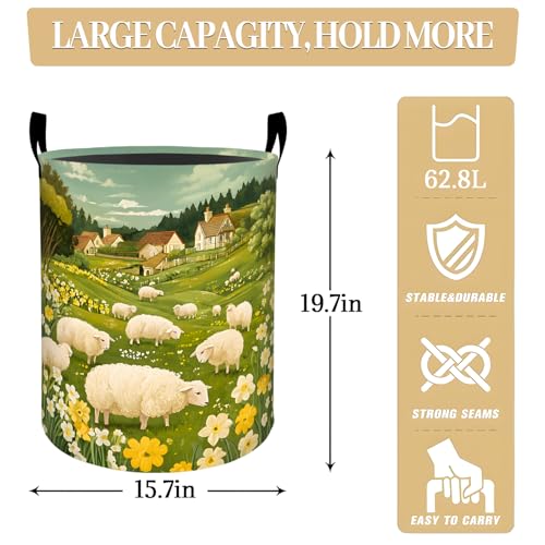 Rustic Sheep Laundry Basket, Countryside Flower | Home Organization - Image 3