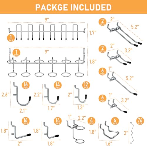 INCLY 176PCS Pegboard Hooks with Peg Locks, 1/4" Heavy Duty Metal - Image 3