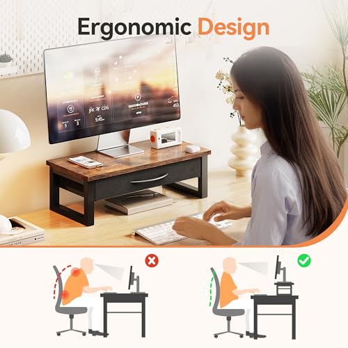 Computer Monitor Stand Riser with Drawer, 2-Tier Des | Storage & Organ - Image 3