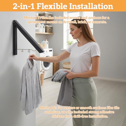 2 Pack Clothes Drying Rack, Wall Mounted Retractable Laundry Rack - Image 7