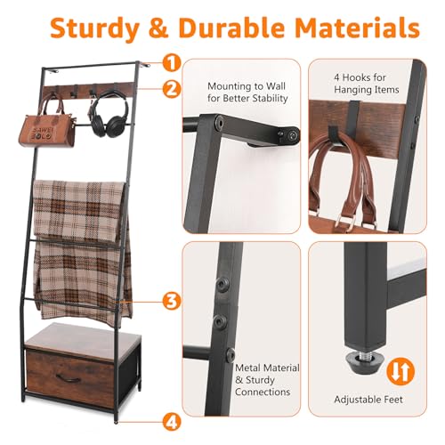 5-Tier Metal Blanket Ladder with Drawer, 63in Quilt Rack - Image 6