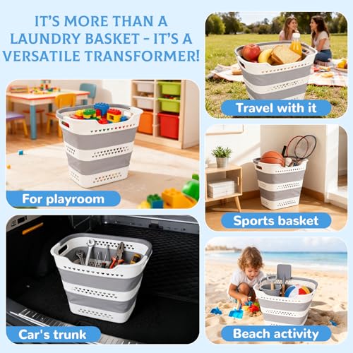 2 Pcs Collapsible Laundry Baskets for Clothes, 43L Plastic - Image 8