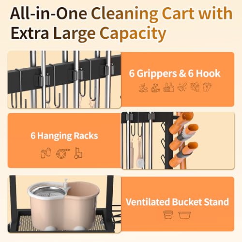 Broom Holder with Cleaning Supplies Organizer, 18" Wx11.8 Dx34.6 - Image 5