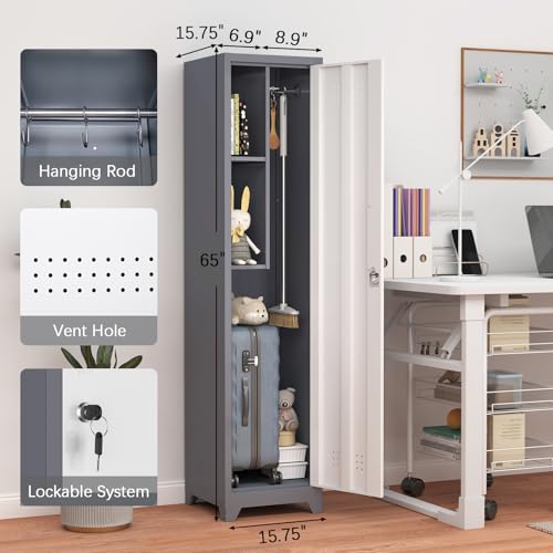 GREATMEET Broom Storage Cabinet, Slim Metal Utility Cabinet - Image 4