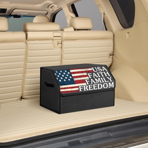 Car Trunk Organizer with Lid, Vintage American Flag USA - Image 6