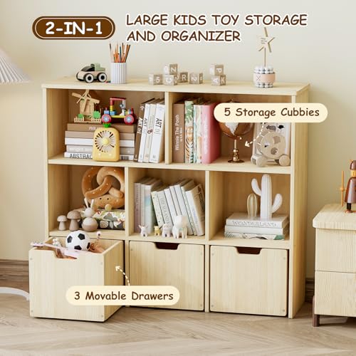Solid Pine Wood Toy Storage Organizer, Kids Bookshelf - Image 5