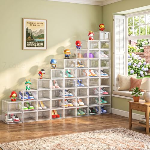 Sturdy Clear Shoe Organizer with Magnetic Door, Stackable Shoe - Image 3