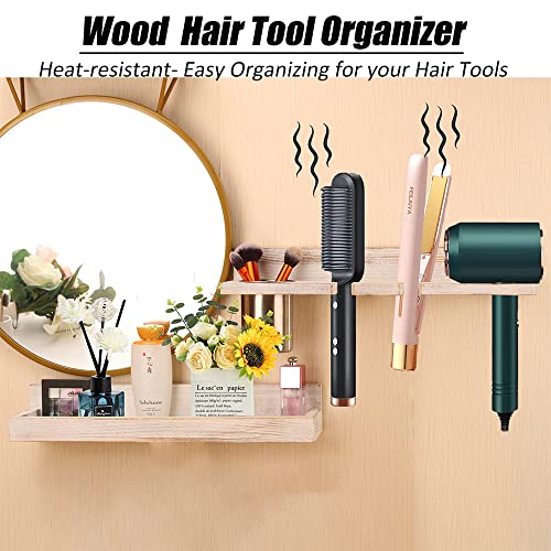 Wall Mount Hair Tool Organizer, 2 Tier Rustic Wooden Blow Dryer - Image 5