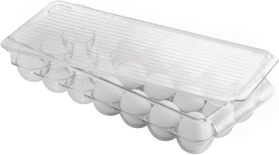 Clear Plastic Egg Holder for Fridge with Lid — 21 Egg Storage Container Organizer Bin