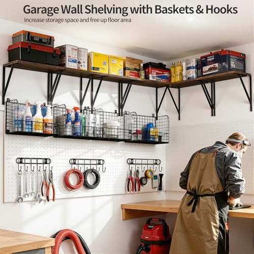 Housolution Garage Shelving Wall Mounted with Basket & - Image 4