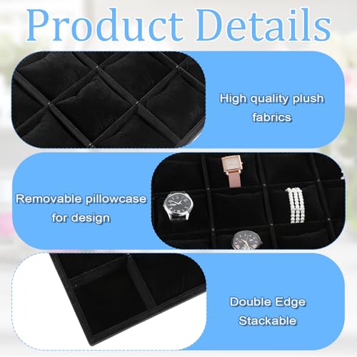 AHQiZFX 2 Pieces Elegant Velvet Watch Tray, 12 Grid | Jewelry Organiza - Image 4