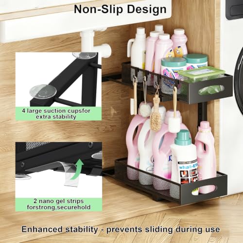 Under Sink Organizer, 2-Tier Pull Out Cabinet Storage, Black - Image 6