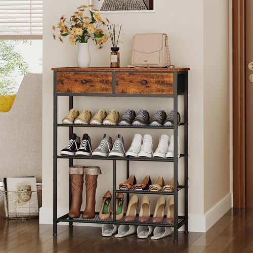 Snughome Shoe Rack, 5 Tier Shoe Storage Organizer with 2 Drawers - Image 3