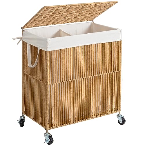 WOWLIVE Rolling Laundry Basket Wheels, Handwoven Laundry - Image 2