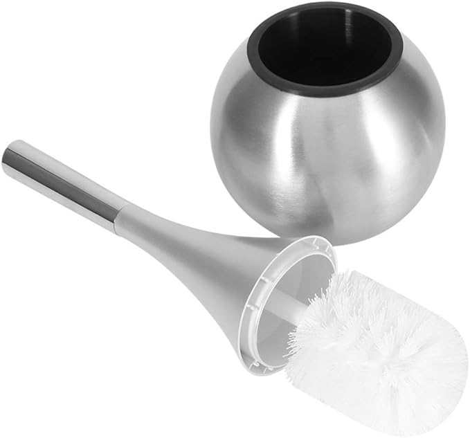 2-in-1 Toilet Brush and Holder Set, Stainless Steel Bathroom Cleaning Brush with Non Scratch Bristles 60° Deep Cleaning Design Versatile Scrubber for Toilet Tub Tiles (Silver)