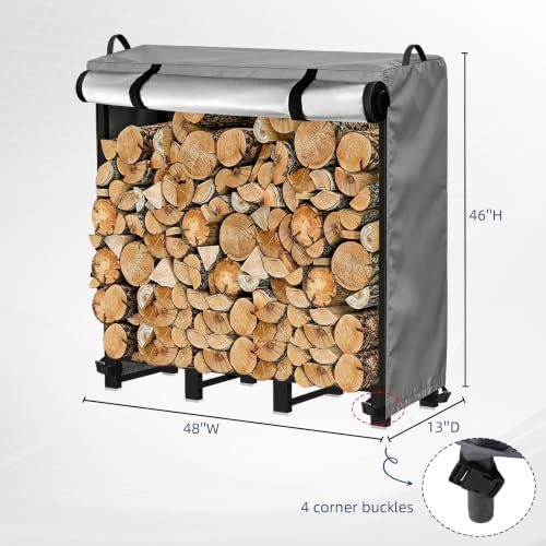 500D Firewood Rack Holder Cover,13" D x48 W x46 H,Gray - Image 4