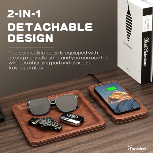 PU Leather Wireless Charging Station and Valet Tray, Gift for Men - Image 4
