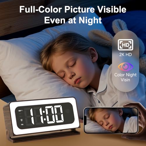 Clock Camera,Wood Grain,5G/2.4GHz WiFi Nanny Cam w/Alarm,2K - Image 3