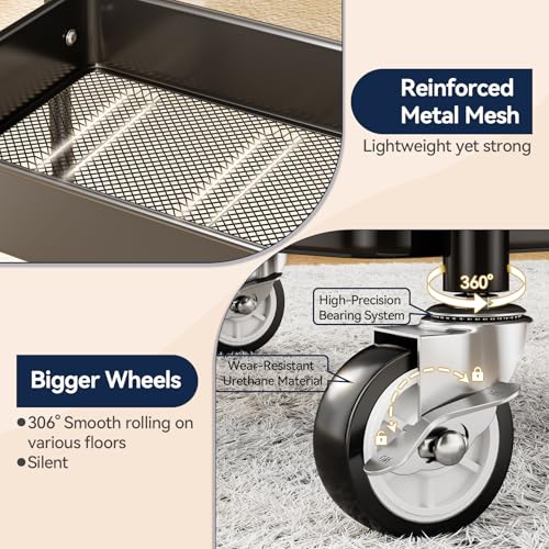 YASONIC 3 Tier Rolling Cart, Heavy Duty Metal Utility Cart - Image 6