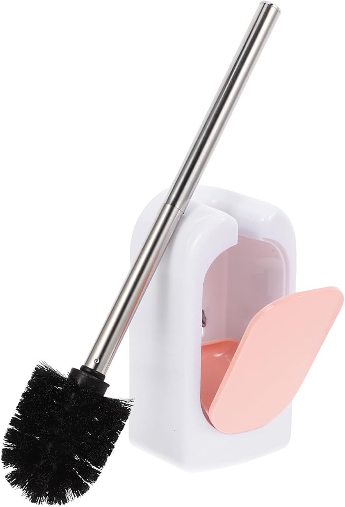 Wall-Mounted Long Handle Toilet Brush Set with Soft Bristles, Plastic Holder for Bathroom Deep Cleaning, Nordic Pink Bathroom Accessories