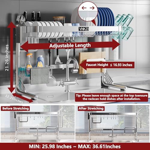 VNKZI Over Sink Dish Drying Rack, 2 Tier Full Stainl | All Products - Image 3