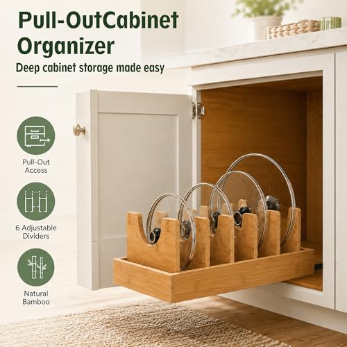 Pull Out Pots and Pans Organizer, Bamboo Cabinet Storage Rack - Image 4